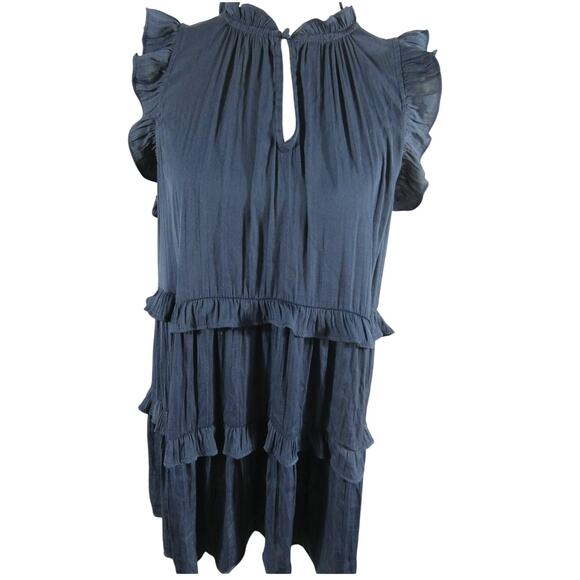 Destination Maternity Large Ruffled Dress Tiered Cap Sleeve Blue Feminine - Picture 1 of 9